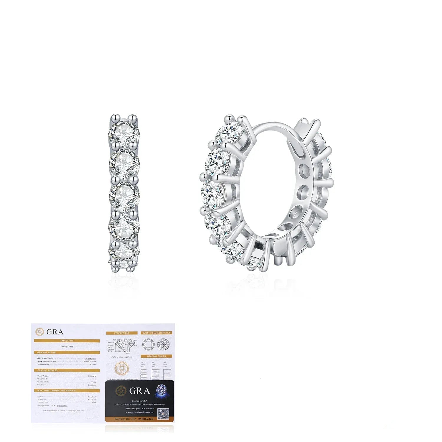 The Carat Cave MSE0108 MODIAN D Color Sparkling Moissanite Ear Buckles Lab Diamond 925 Sterling Silver Luxury Hoop Earrings for Women Jewelry Gifts