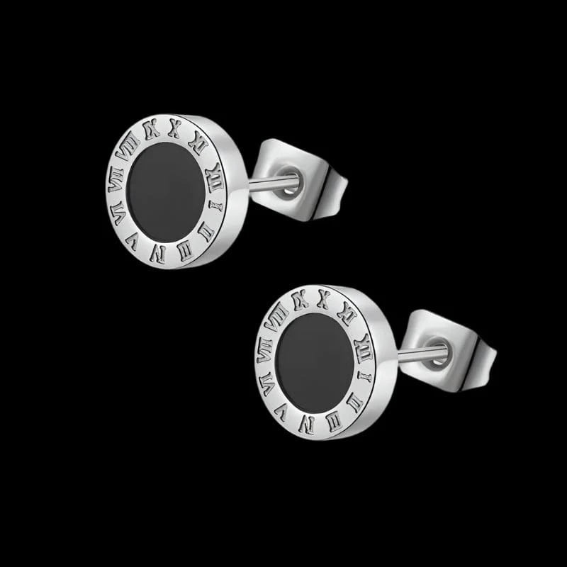 The Carat Cave Obsidian Roman Studs - Silver High-quality Designer Stud Earrings