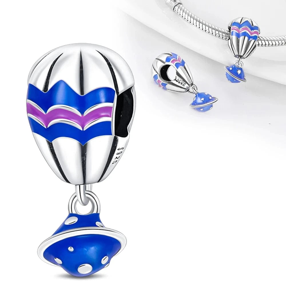 The Carat Cave PAC550 925 Sterling Silver Sparkling Pink Hot Air Balloon Dangle Fit Charms Silver 925 Original Bracelet for Jewelry Making