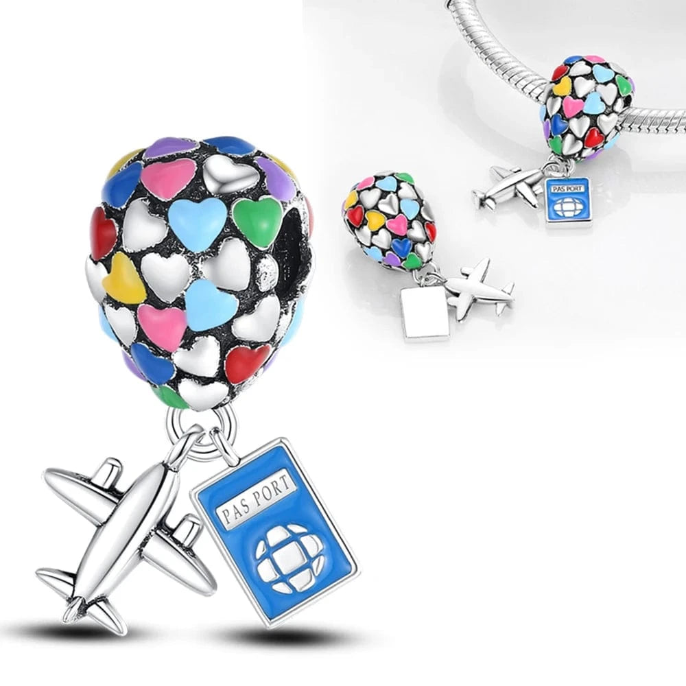 The Carat Cave PAC574 925 Sterling Silver Sparkling Pink Hot Air Balloon Dangle Fit Charms Silver 925 Original Bracelet for Jewelry Making