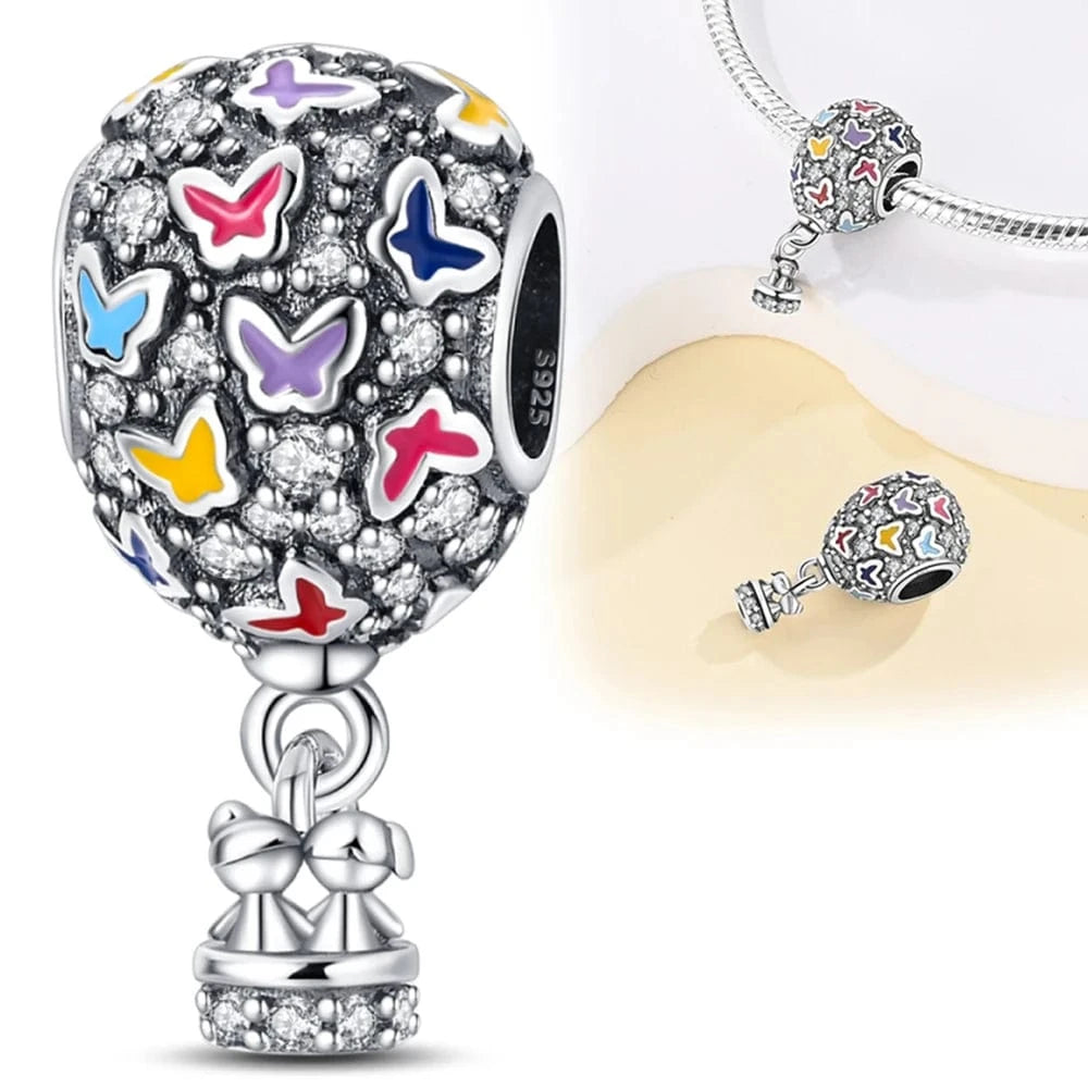 The Carat Cave PAC790 925 Sterling Silver Sparkling Pink Hot Air Balloon Dangle Fit Charms Silver 925 Original Bracelet for Jewelry Making