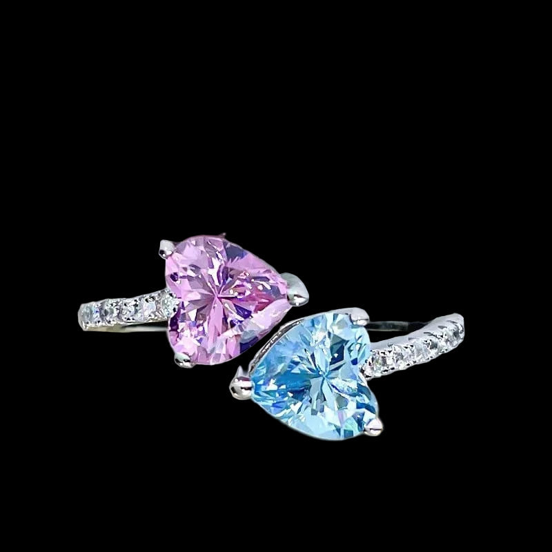 The Carat Cave Pink Blue / resizable Heart shaped Blue and Pink Stone Ring