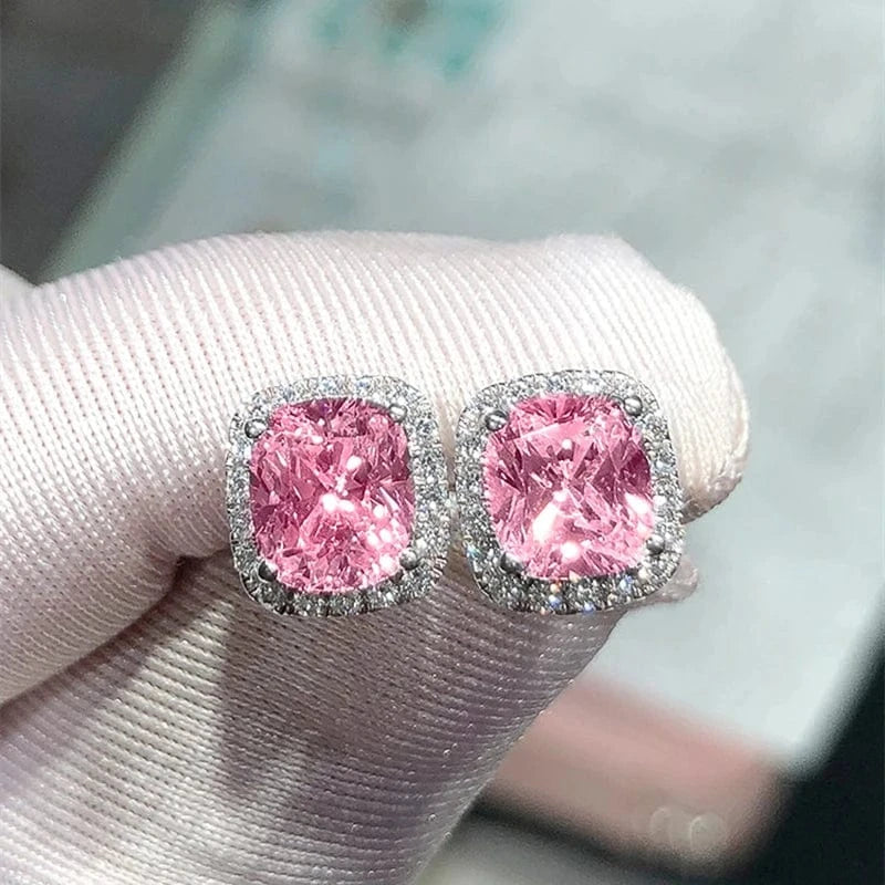 The Carat Cave Pink Cushion Cut CZ Stud Earrings – Classic Sparkle
