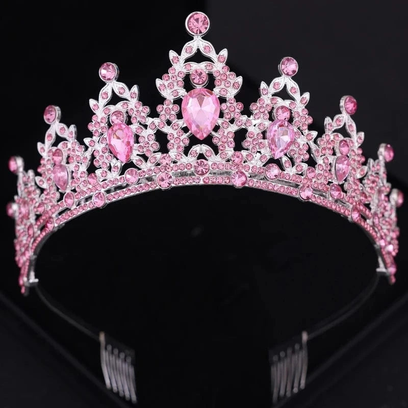 The Carat Cave Pink Style Crystal Tiara – Silver Diadem