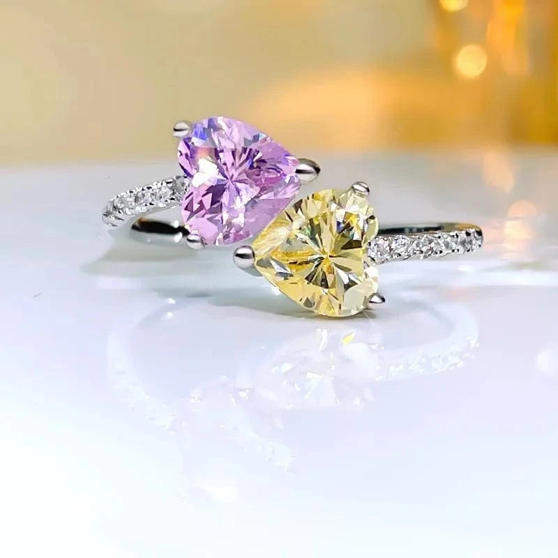 The Carat Cave Pink Yellow / resizable Heart shaped Blue and Pink Stone Ring