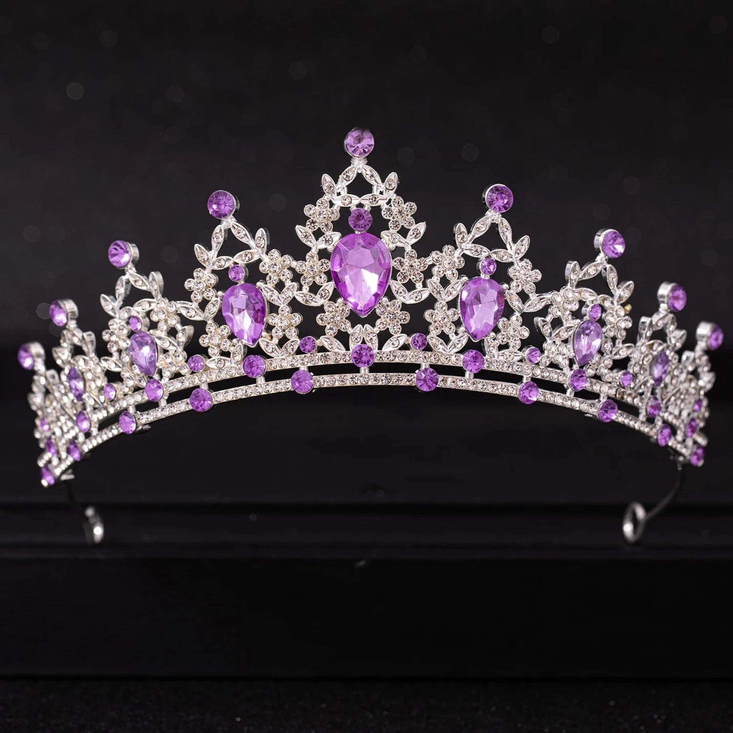 The Carat Cave Purple Style 2 Crystal Tiara – Silver Diadem