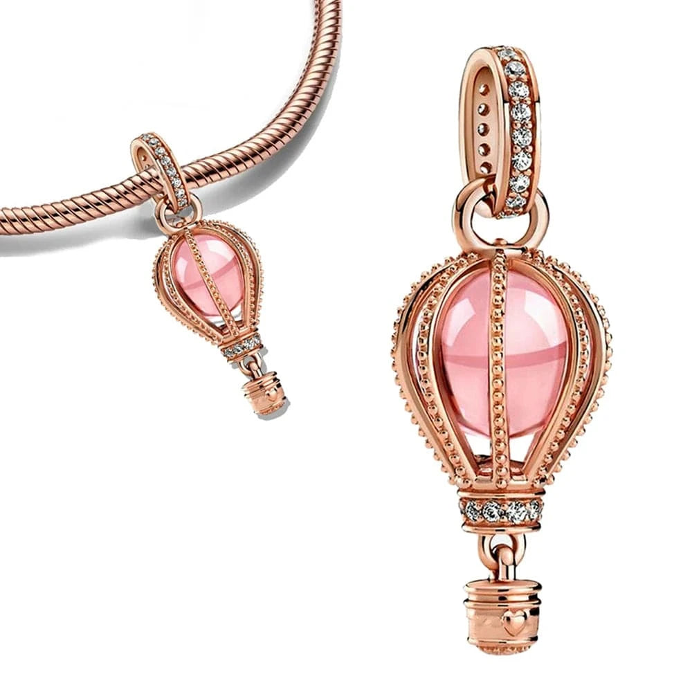 The Carat Cave PYC3496 925 Sterling Silver Sparkling Pink Hot Air Balloon Dangle Fit Charms Silver 925 Original Bracelet for Jewelry Making