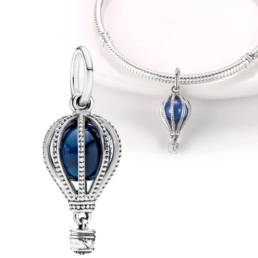 The Carat Cave PYC3515 925 Sterling Silver Sparkling Pink Hot Air Balloon Dangle Fit Charms Silver 925 Original Bracelet for Jewelry Making