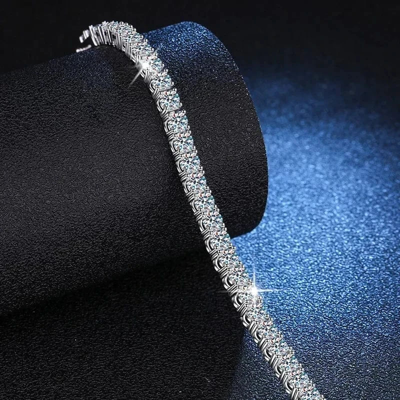 The Carat Cave Real 3MM D VVS Moissanite Tennis Bracelet Passes Diamond Sparkling Test Solid S925 Jewelry Wedding Women Gift