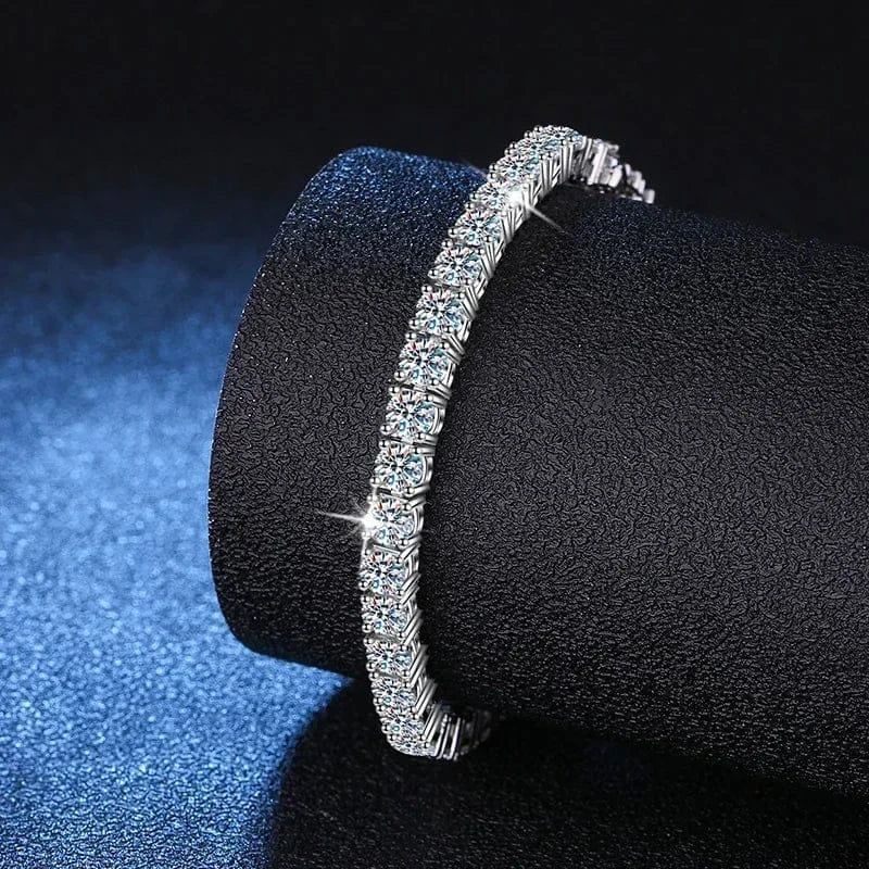 The Carat Cave Real 3MM D VVS Moissanite Tennis Bracelet Passes Diamond Sparkling Test Solid S925 Jewelry Wedding Women Gift