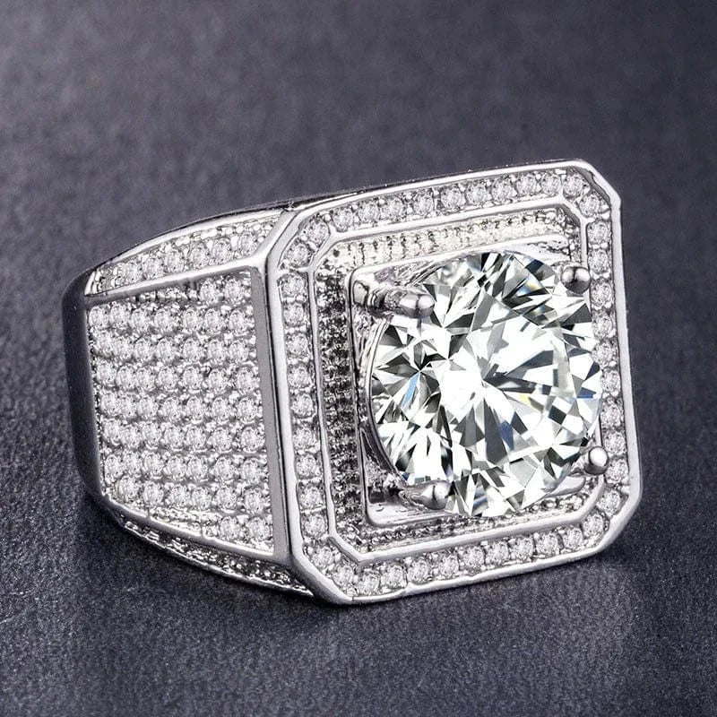 The Carat Cave Rhinestone Men's Square Ring Pave Setting iced out