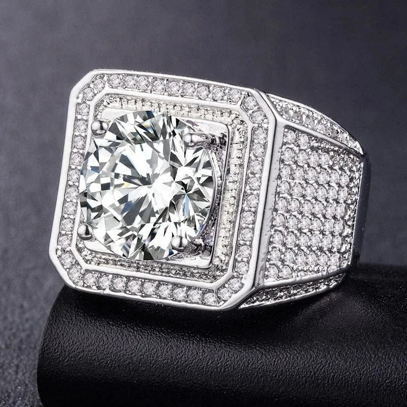 The Carat Cave Rhinestone Men's Square Ring Pave Setting iced out