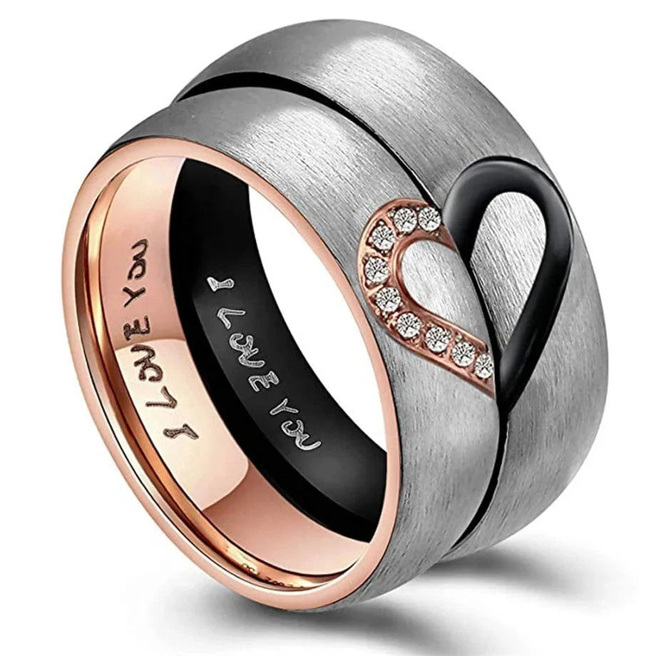 The Carat Cave Rose Gold/Black Color Heart Couple Rings Stainless Steel Couples Lovers Love Promise Ring For Men Women Jewelry Dropshipping
