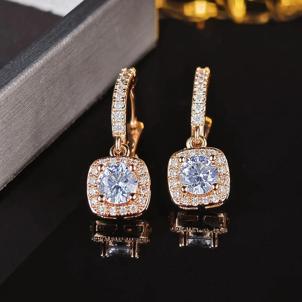 The Carat Cave Rose Gold Square Drop Earrings – CZ Bridal Design