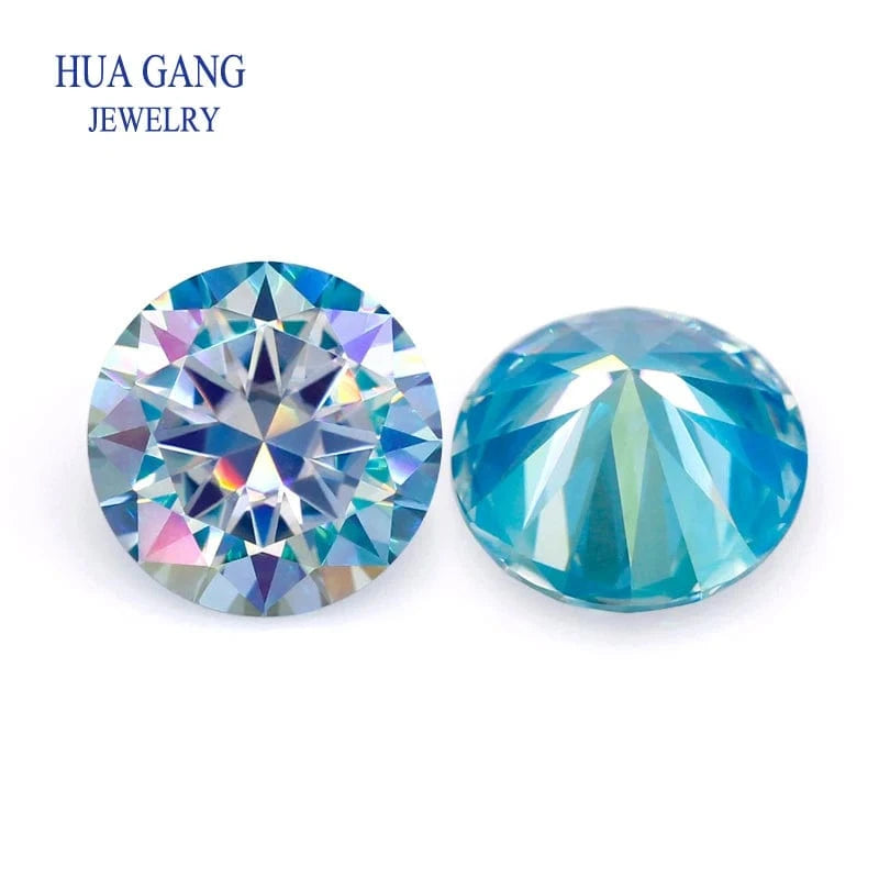 The Carat Cave Seablue-moissanite / 8.0mm-2.0ct Colored Loose Moissanite Stones 1ct 2ct 3ct Royalblue Pink Green Black Moissanites Shining Fine Jewelry Round Lab Grown Diamonds