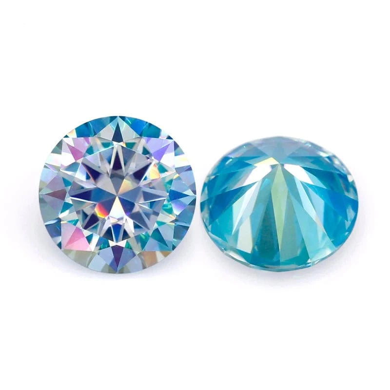 The Carat Cave Seablue-moissanite / 8.0mm-2.0ct Colored Loose Moissanite Stones 1ct 2ct 3ct Royalblue Pink Green Black Moissanites Shining Fine Jewelry Round Lab Grown Diamonds