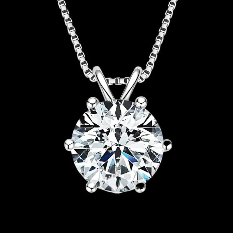 The Carat Cave Silver - 10mm - 4.0ct Certified Moissanite Pendant Necklace 925 Sterling Silver