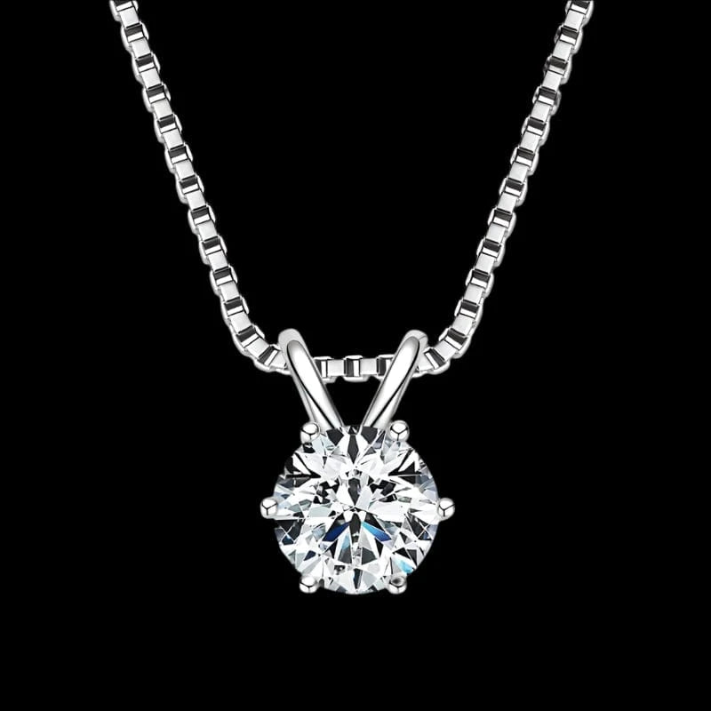 The Carat Cave Silver - 5mm - 0.5ct Certified Moissanite Pendant Necklace 925 Sterling Silver