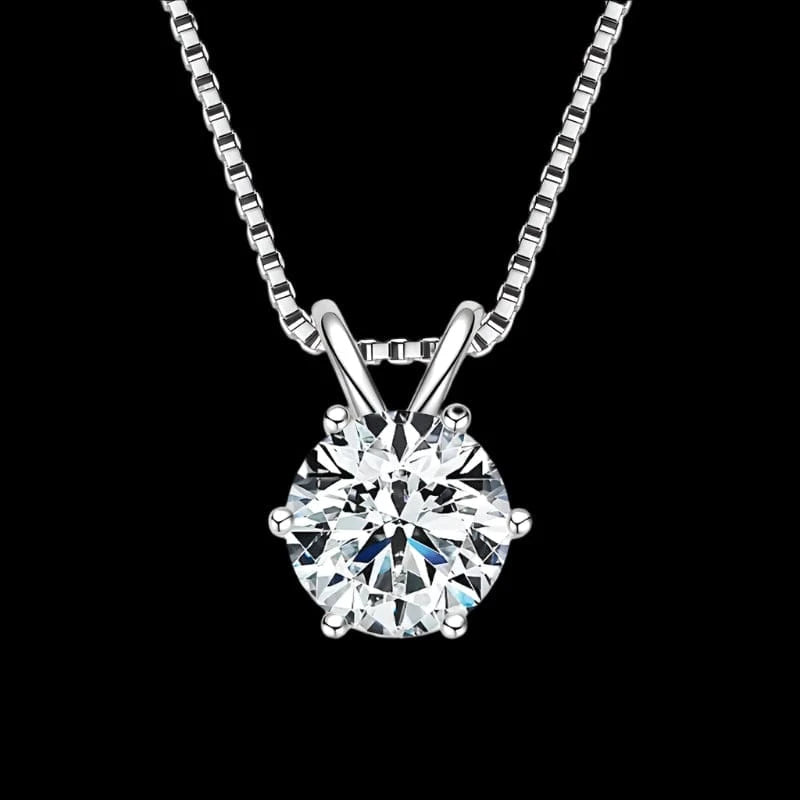 The Carat Cave Silver - 6.5mm - 1.0ct Certified Moissanite Pendant Necklace 925 Sterling Silver
