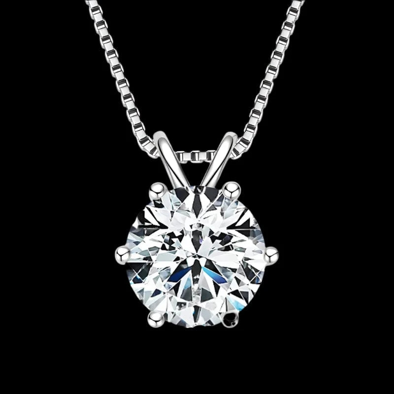 The Carat Cave Silver - 9mm - 3.0ct Certified Moissanite Pendant Necklace 925 Sterling Silver