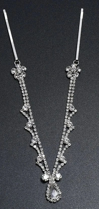 The Carat Cave Silver Bridal Water Drop Forehead Tiara Chain