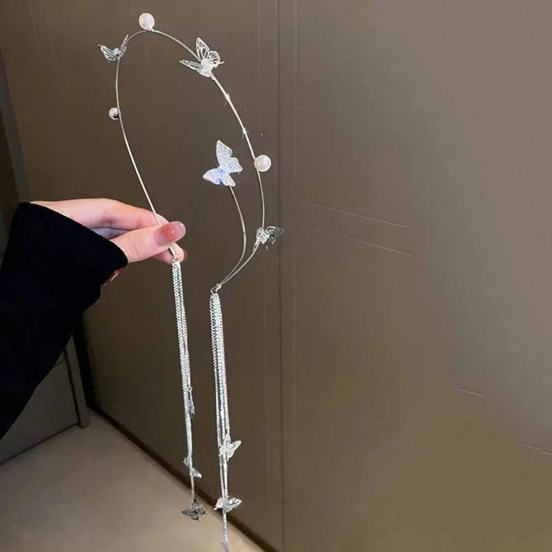 The Carat Cave Silver Crystal Butterfly Hair Tiara – Pearl Accent Headband