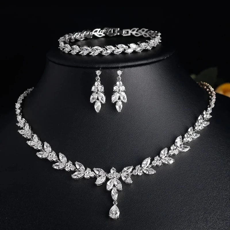The Carat Cave Silver Leaf - 3 Piece Set Luxury Bridal Jewellery Sets