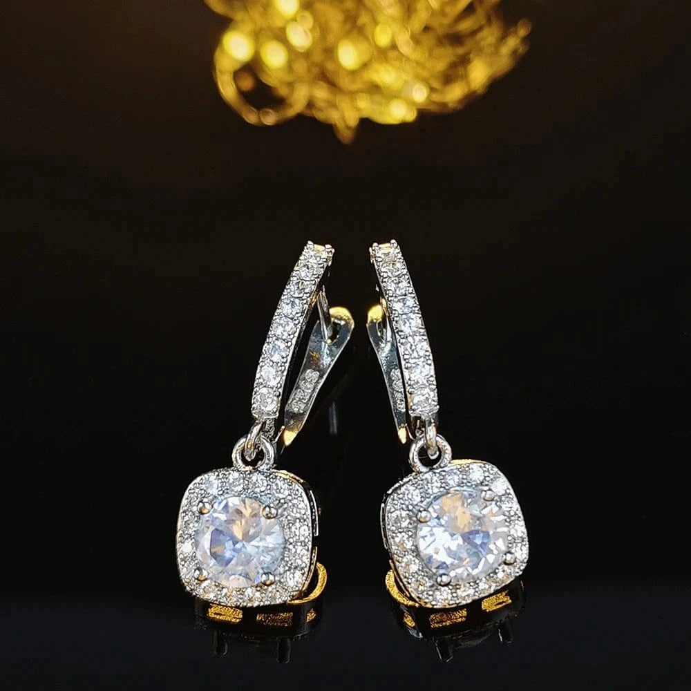 The Carat Cave Silver Square Drop Earrings – CZ Bridal Design
