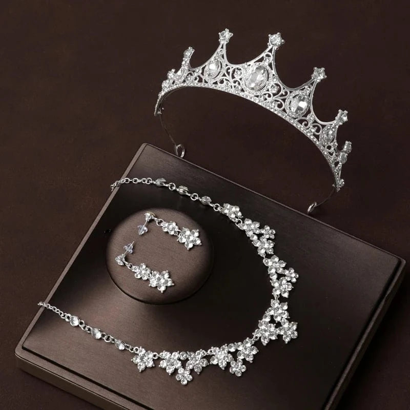 The Carat Cave Snowfall Elegance Set Bridal Tiara & Jewellery Set – 4 Piece