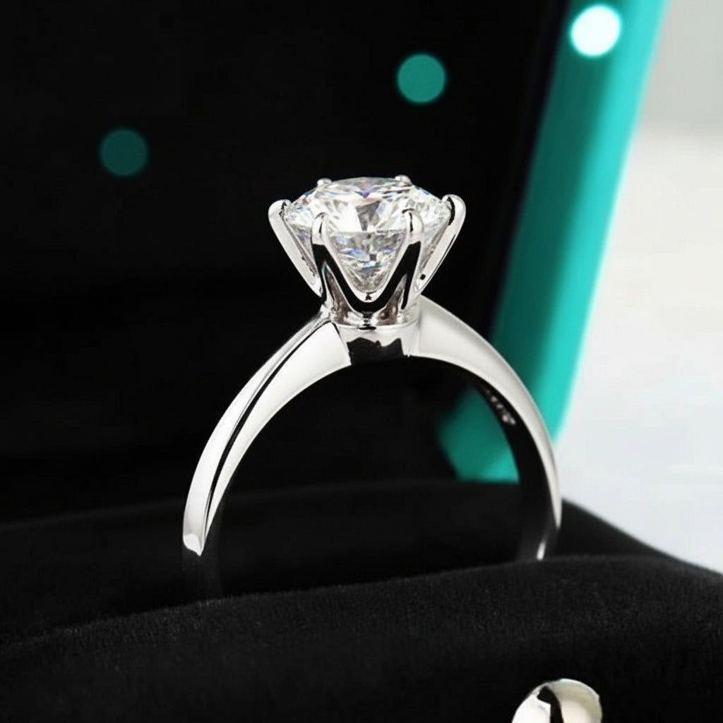 The Carat Cave Solitaire 1 carat Moissanite Engagement/Wedding Ring, 925 Sterling Silver