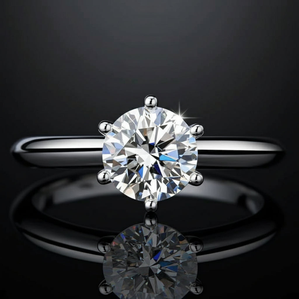 The Carat Cave Solitaire 1 carat Moissanite Engagement/Wedding Ring, 925 Sterling Silver