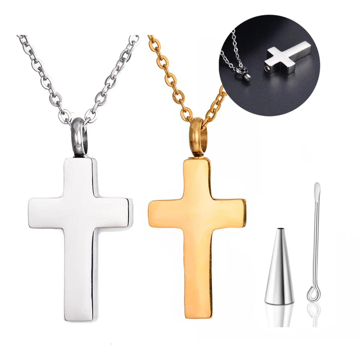 The Carat Cave Stainless Steel Classic Cross Cremation Urn Locket Pendant Necklace Memorial Keepsake Jewelry For Women/Men