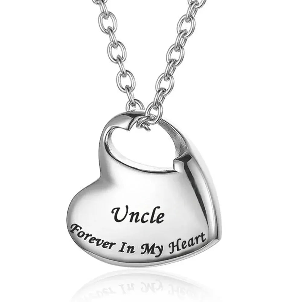 The Carat Cave uncle Cremation Urn Necklace for Ashes Urn Jewelry,Forever in My Heart Carved Stainless Steel Keepsake Waterproof Memorial Pendant