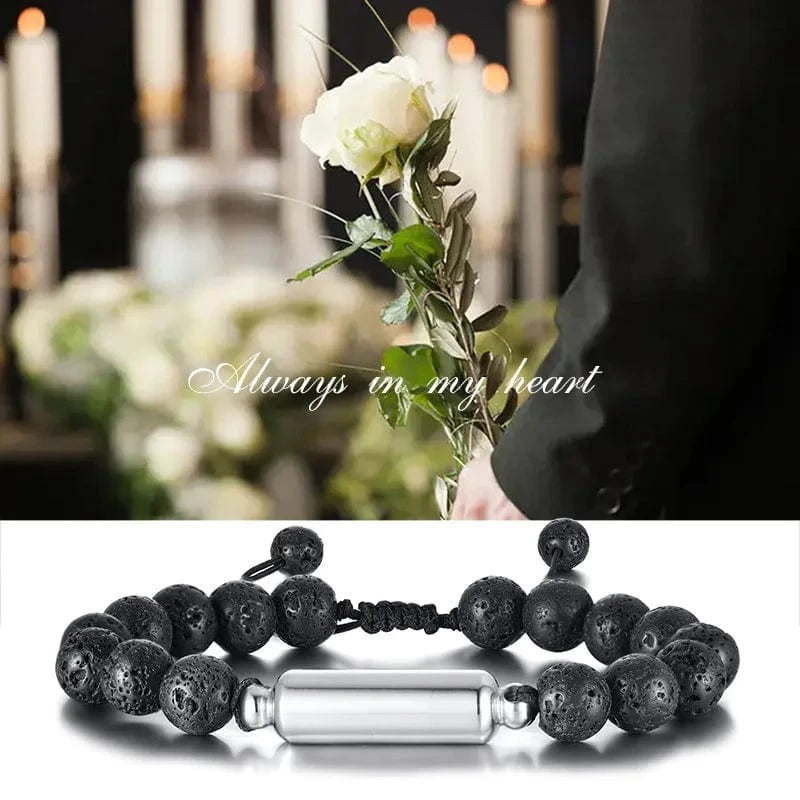 The Carat Cave Vnox Men's Casual Lava Stone Beads Urn Bracelets for Ashes, Hollow Tube Cremation Keepsake Memorial Jewelry,Length Adjustable