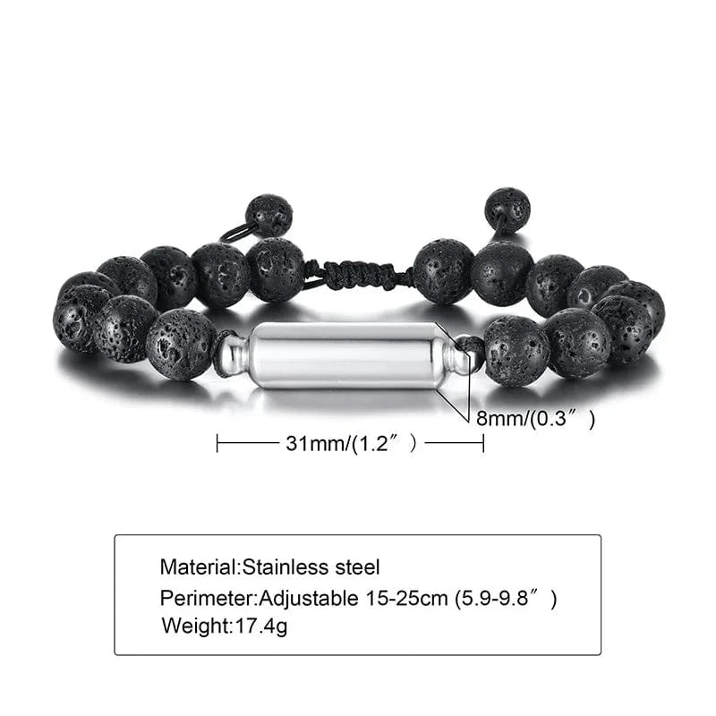 The Carat Cave Vnox Men's Casual Lava Stone Beads Urn Bracelets for Ashes, Hollow Tube Cremation Keepsake Memorial Jewelry,Length Adjustable