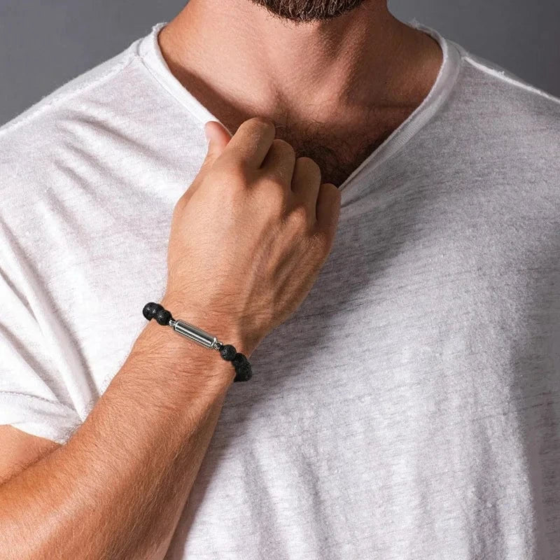 The Carat Cave Vnox Men's Casual Lava Stone Beads Urn Bracelets for Ashes, Hollow Tube Cremation Keepsake Memorial Jewelry,Length Adjustable