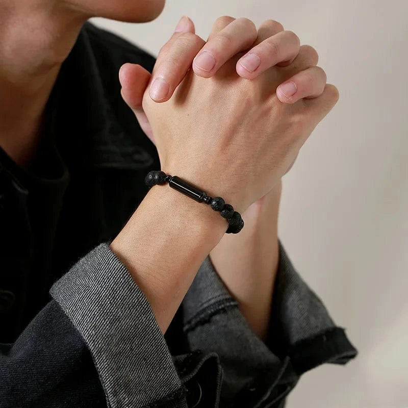 The Carat Cave Vnox Men's Casual Lava Stone Beads Urn Bracelets for Ashes, Hollow Tube Cremation Keepsake Memorial Jewelry,Length Adjustable