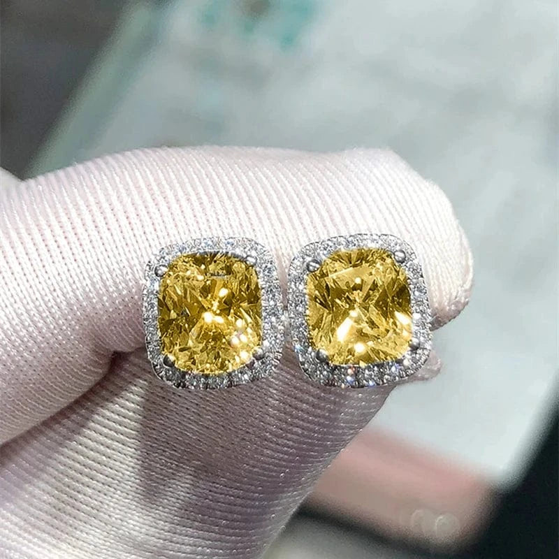 The Carat Cave Yellow Cushion Cut CZ Stud Earrings – Classic Sparkle