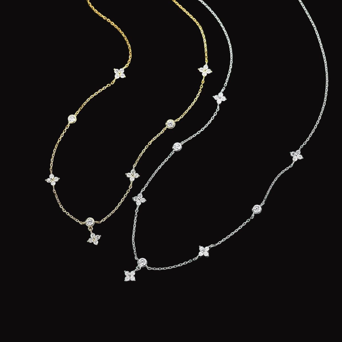 The Carat Cave Zircon Four-leaf Flower Chain Necklace for Women