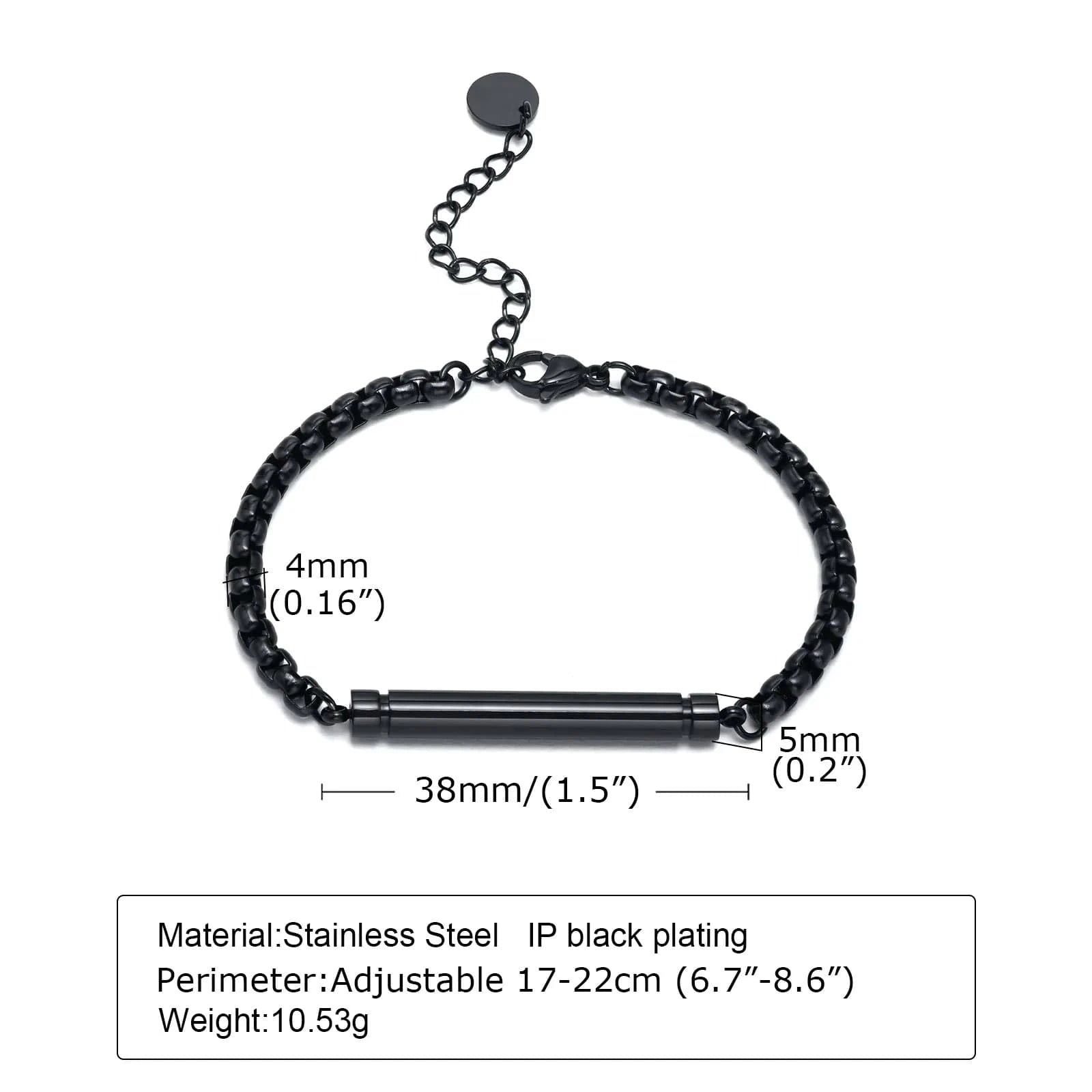 The Carat Cave 1286B Ashes Round Urn Bracelets for Men Boys,Stainless Steel Cremation Bar Bracelet Box Chain Bracelet,Cremation Memorial Jewelry