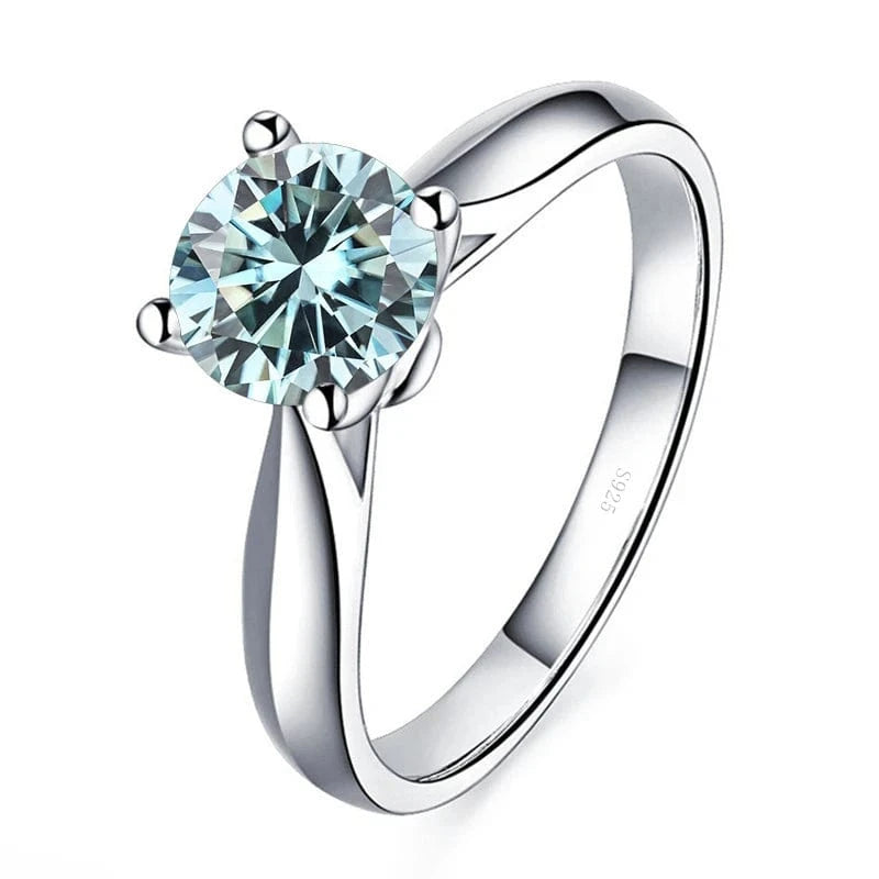 The Carat Cave 2CT 8mm / blue / 9 2 Carat Lab Grown Moissanite Ring coloured Diamond