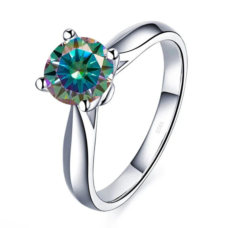 The Carat Cave 2CT 8mm / rainbow / 6 2 Carat Lab Grown Moissanite Ring coloured Diamond