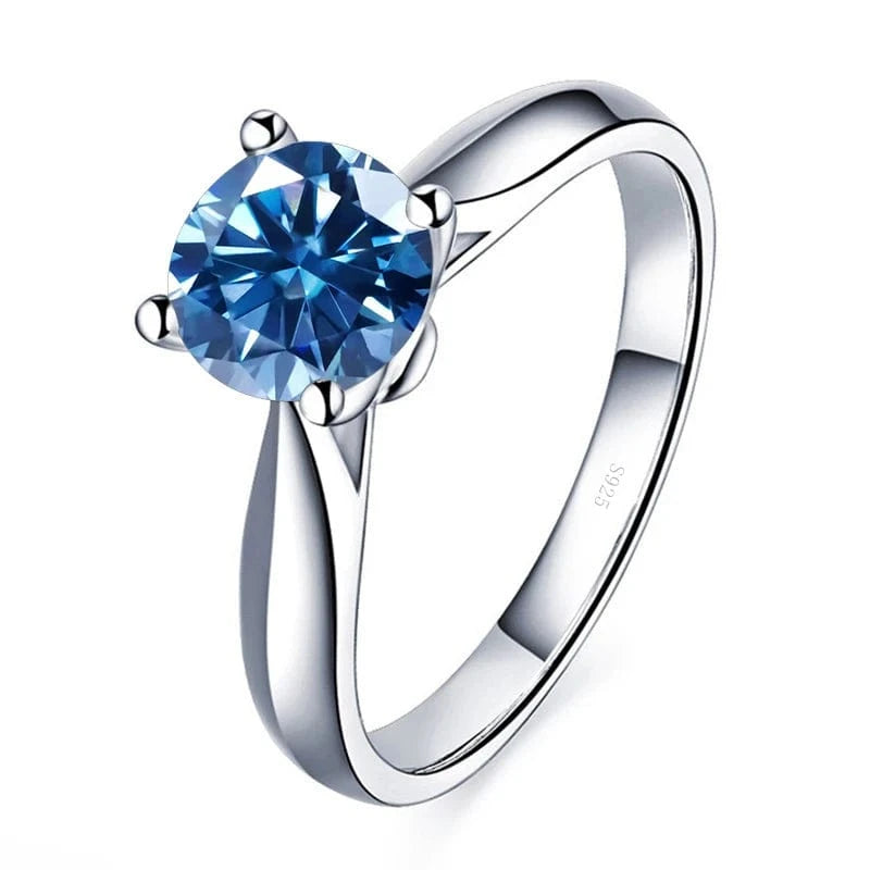 The Carat Cave 2CT 8mm / Royal Blue / 9 2 Carat Lab Grown Moissanite Ring coloured Diamond