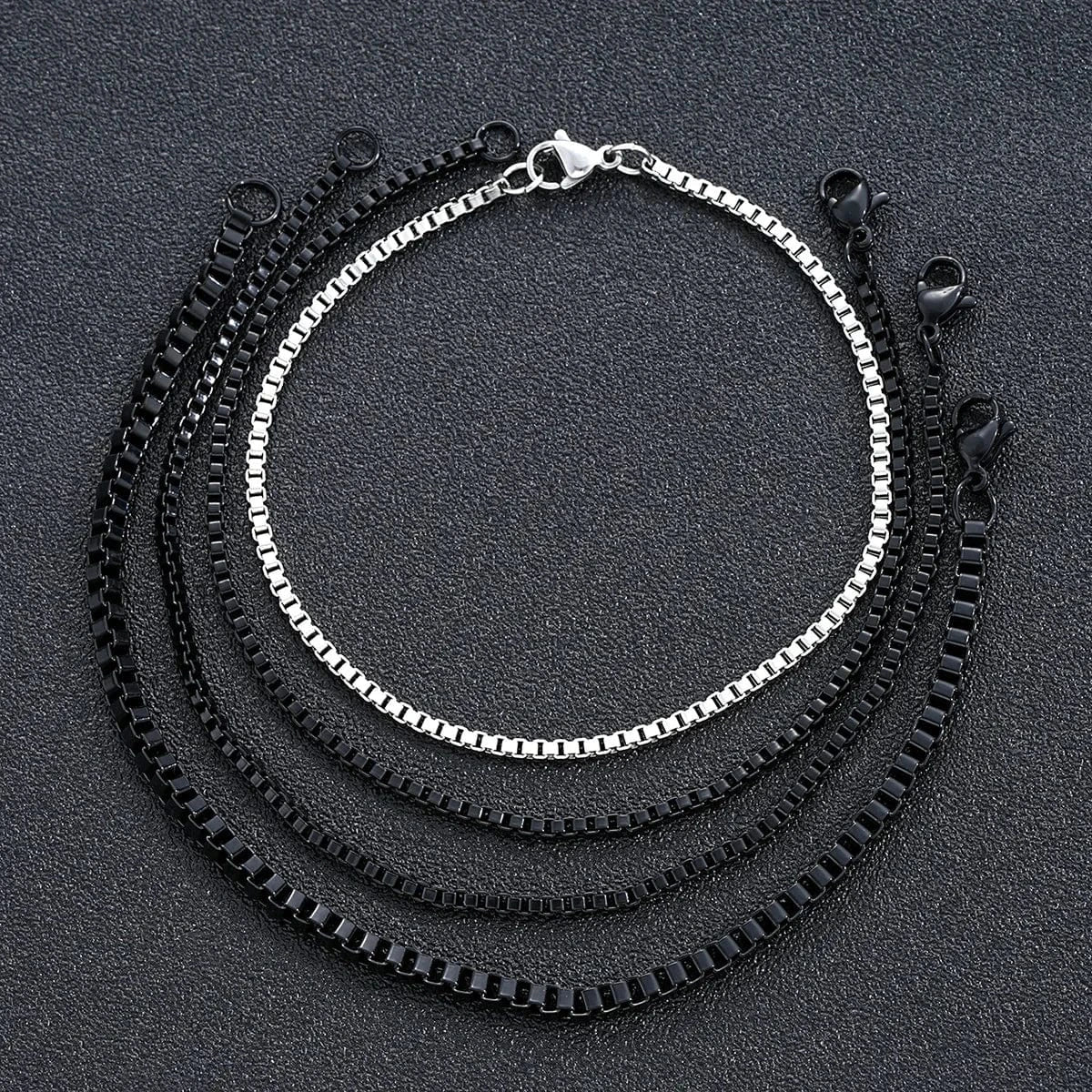 The Carat Cave 4pcs/set Mens Chain Bracelets,Stainless Steel black, silver and gold