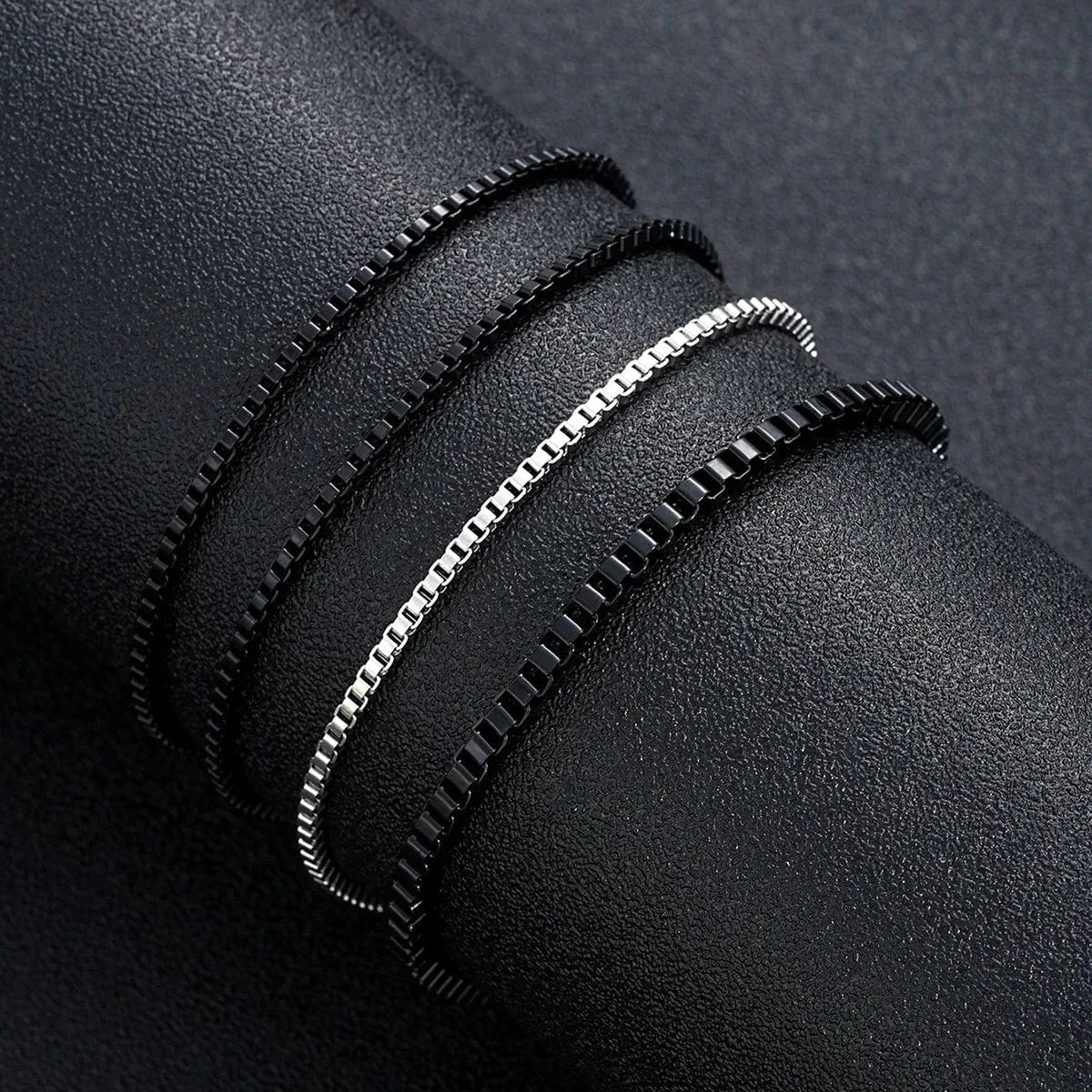 The Carat Cave 4pcs/set Mens Chain Bracelets,Stainless Steel black, silver and gold