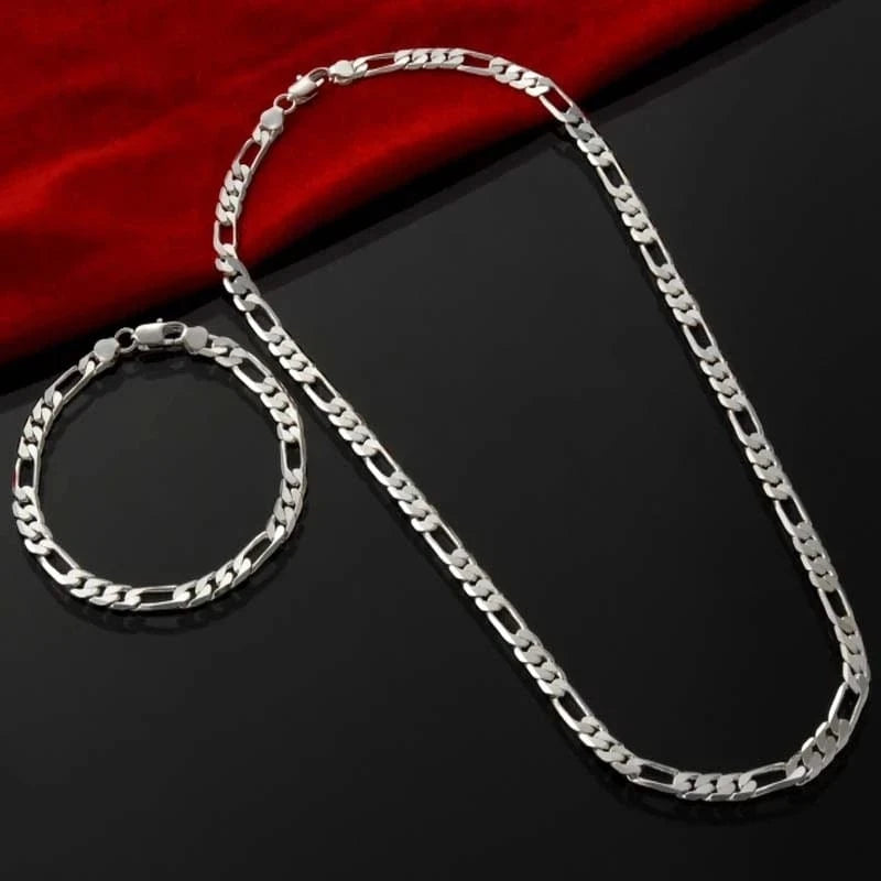 The Carat Cave 60cm and 20cm curb and Cuban necklace and bracelet set 925 Silver