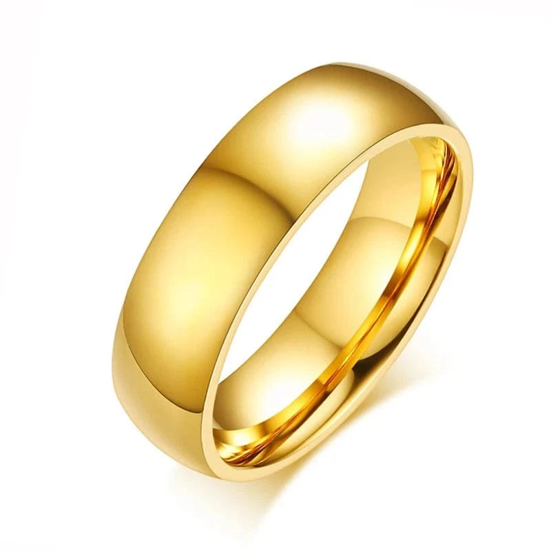 The Carat Cave 6mm Gold Color / 13 Letdiffery Simple 2/4/6/8mm Stainless Steel Wedding Rings Golden Smooth Women Men Couple Ring Fashion Jewelry