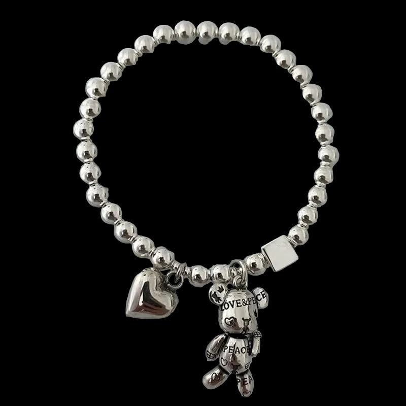 The Carat Cave 925 Silver Beaded Bear Charm Bracelet