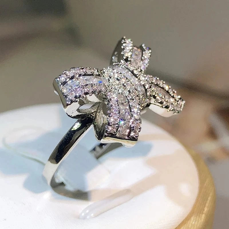 The Carat Cave 925 Silver Bow Knot Zircon Ring