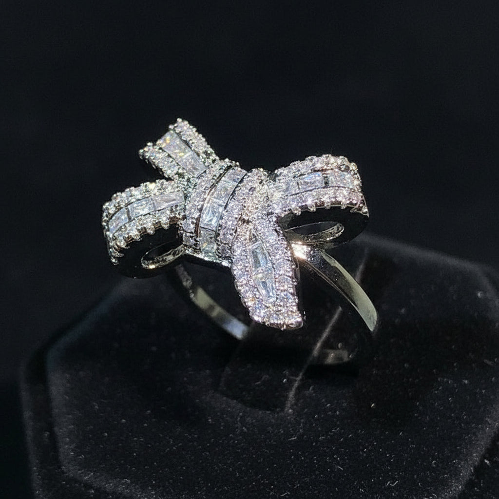 The Carat Cave 925 Silver Bow Knot Zircon Ring